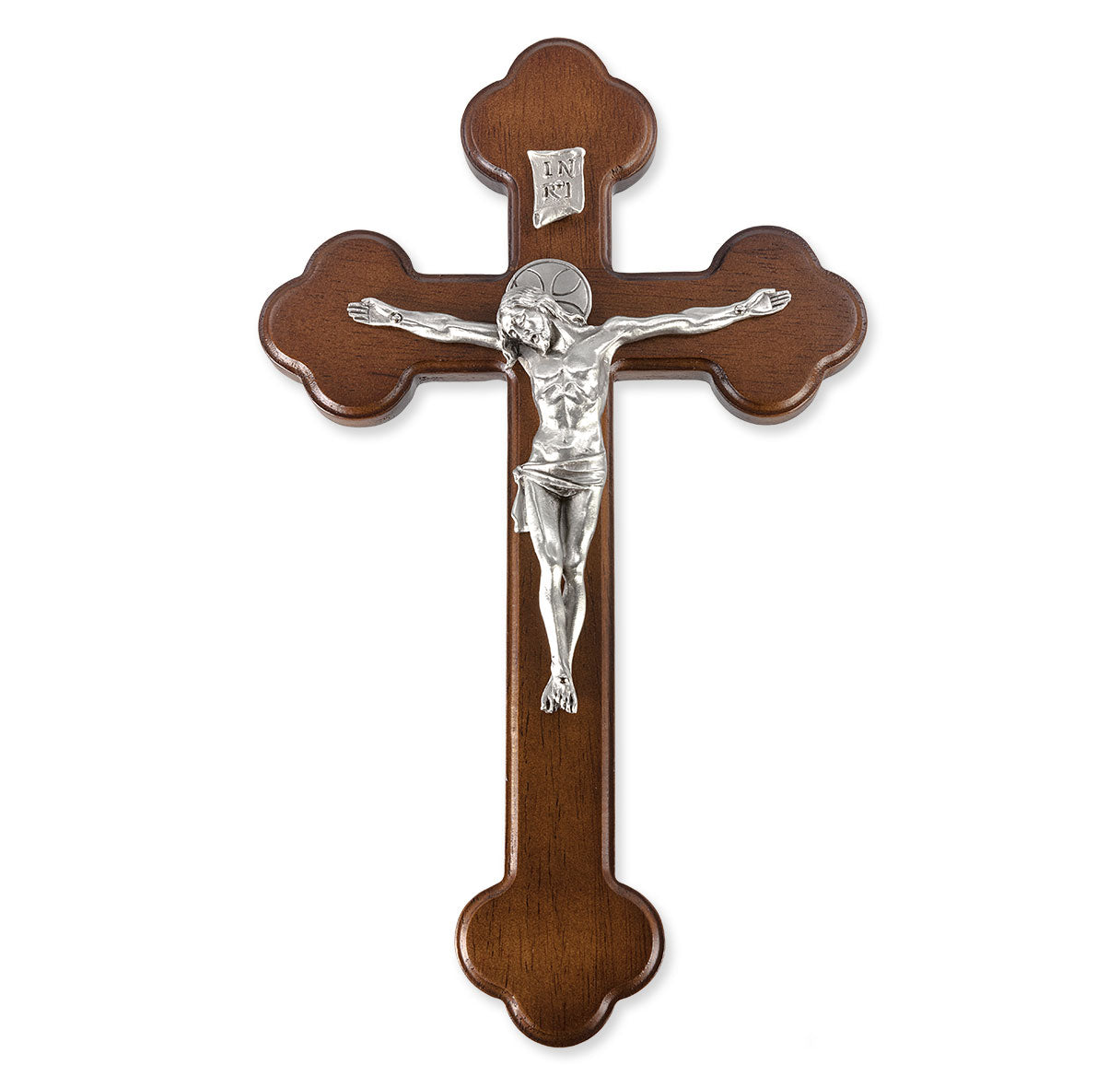 Large Catholic Walnut Wood Latin Style Wall Crucifix 10 Inch