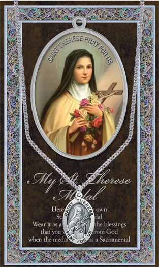 St. Therese Pewter Medal Pendant with Chain Made in USA