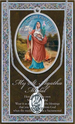 St. Agatha Pewter Medal Pendant with Chain Made in USA