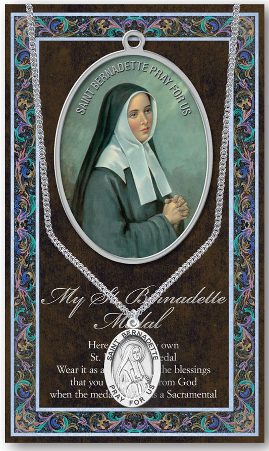 St. Bernadette Pewter Medal Pendant with Chain Made in USA