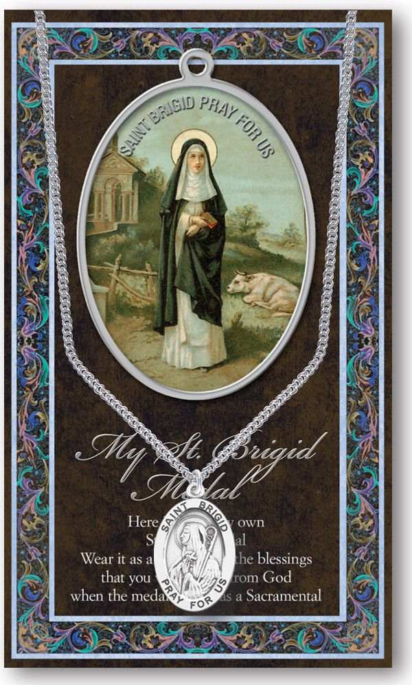 St. Brigid Pewter Medal Pendant with Chain Made in USA