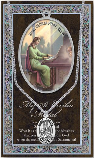St. Cecilia Pewter Medal Pendant with Chain Made in USA