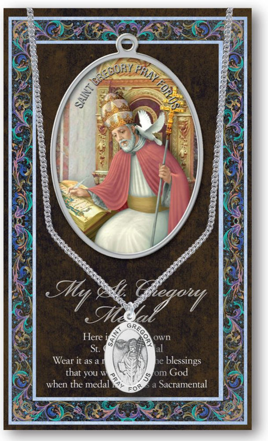 St. Gregory the Great Pewter Medal Pendant with Chain, USA