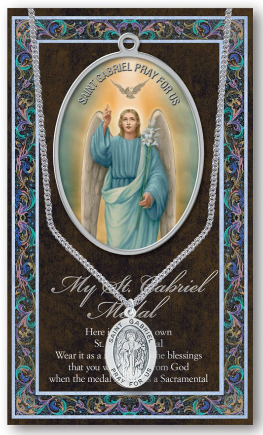 St. Gabriel Pewter Medal Pendant with Chain Made in USA