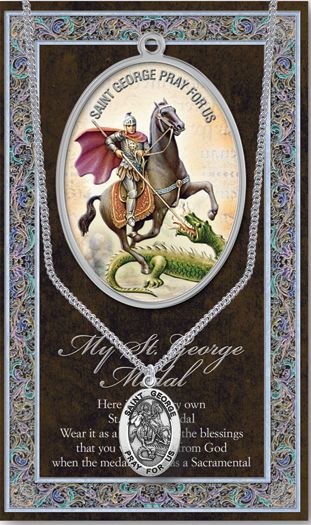 St. George Pewter Medal Pendant with Chain Made in USA