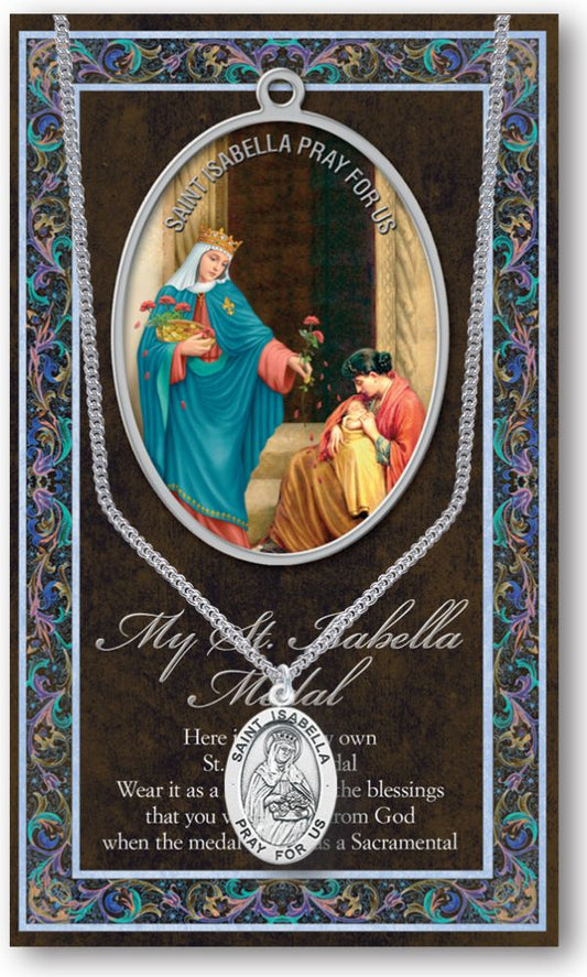 St. Isabella Pewter Medal Pendant with Chain Made in USA