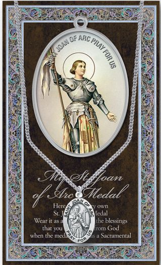 St. Joan of Arc Pewter Medal Pendant with Chain, Made in USA