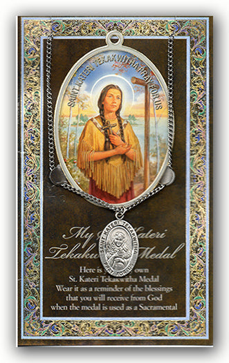 St. Kateri Tekawitha Pewter Medal Pendant with Chain Made in USA