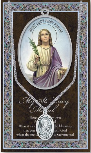 St. Lucy Pewter Medal Pendant with Chain Made in USA