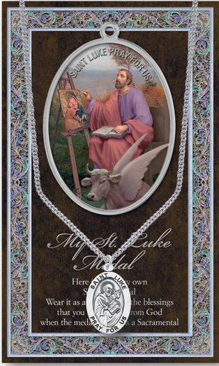 St. Luke Pewter Medal Pendant with Chain Made in USA