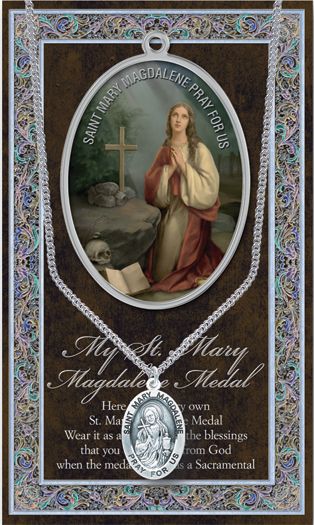 St. Mary Magdalene Pewter Medal Pendant with Chain Made in USA