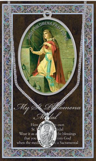 St. Philomena Pewter Medal Pendant with Chain Made in USA