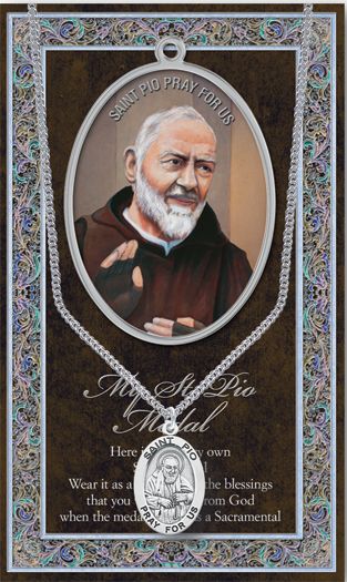 St. Pio Pewter Medal Pendant with Chain Made in USA