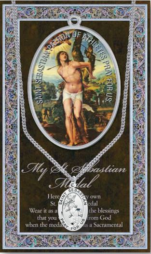 St. Sebastian Pewter Medal Pendant with Chain Made in USA