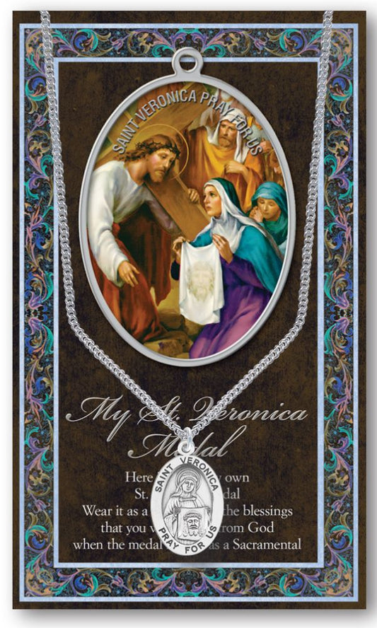 St. Veronica Pewter Medal Pendant with Chain Made in USA