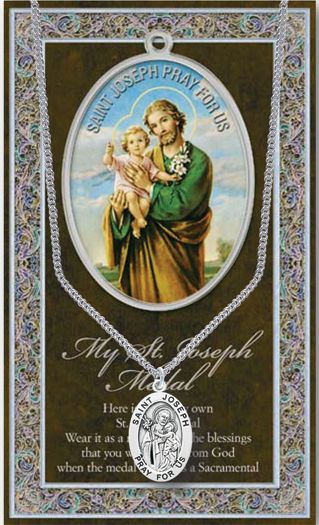 St. Joseph Pewter Medal Pendant with Chain Made in USA