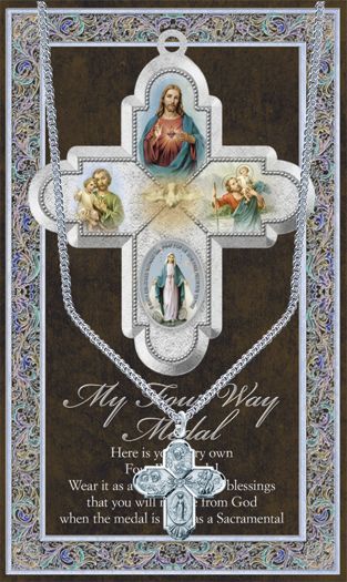 4-Way Pewter Medal Cross Cruciform Pendant with Chain Gift