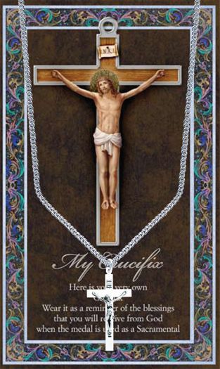 Crucifix Pewter Medal Pendant with Chain Made in USA