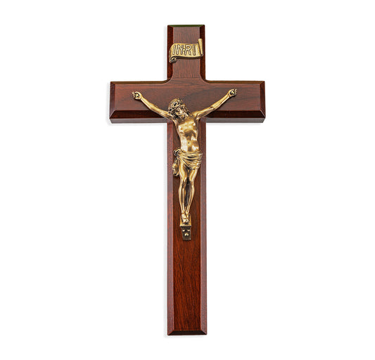 Large Catholic Dark Cherry Wood Crucifix, 10", for Home, Office, Over Door