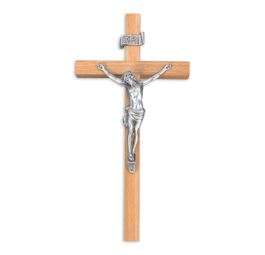 Large Catholic Oak Wood Wall Crucifix, 10", for Home, Office, Over Door