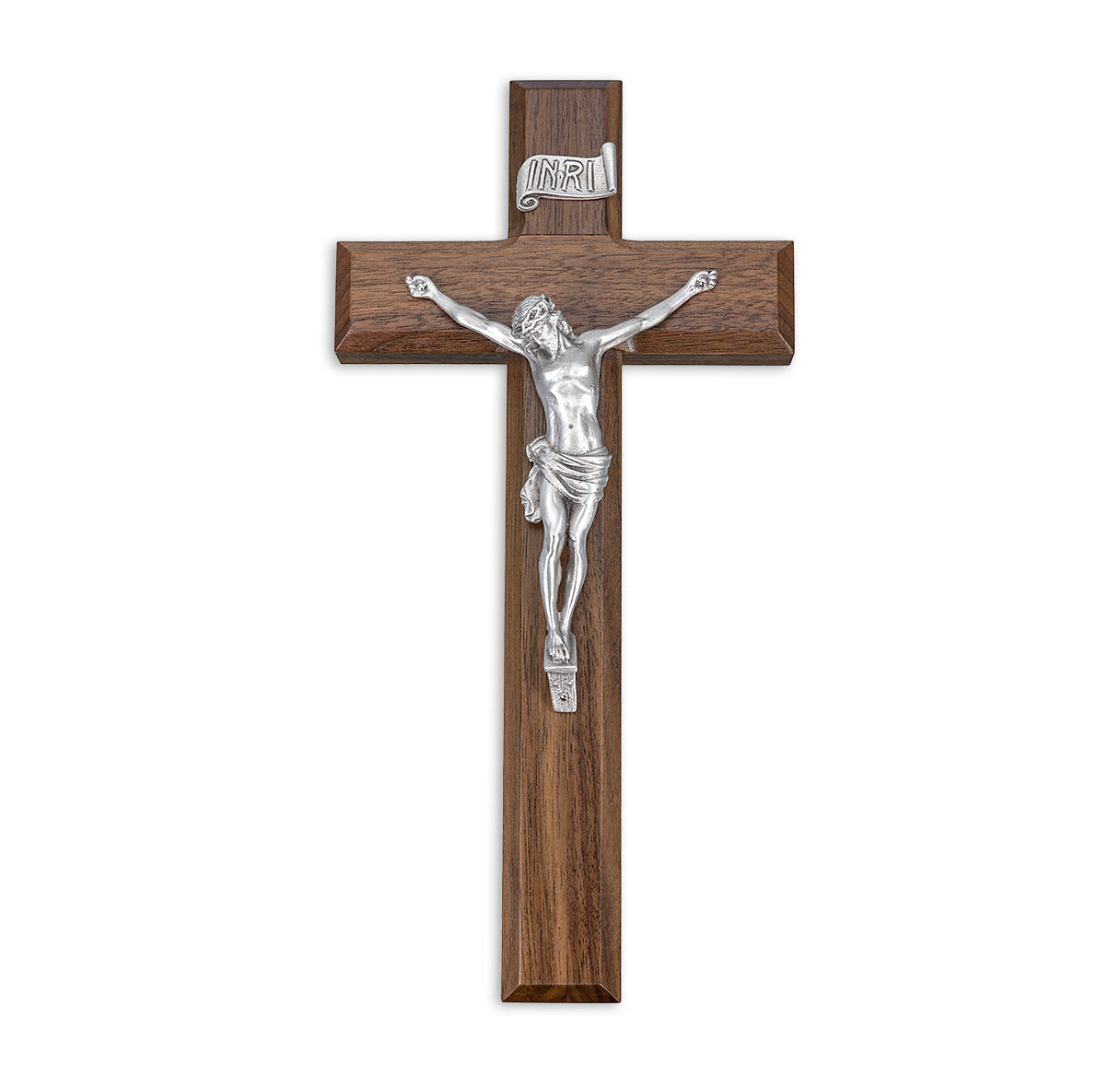 Large Catholic Walnut Wood Wall Crucifix 10 Inch Decor