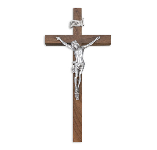 Large Catholic Walnut Wood Wall Crucifix, 10" , for Home, Office, Over Door