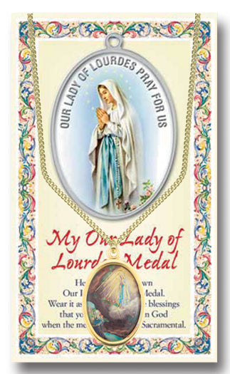 Our Lady of Lourdes Epoxied Medal Pendant Necklace 18 Inch