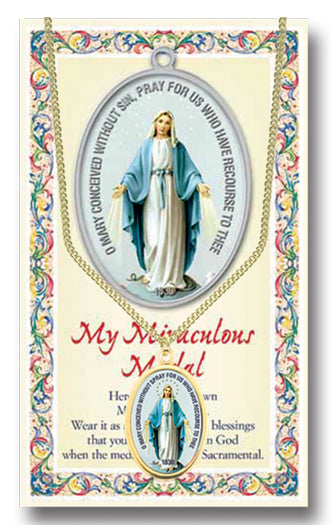 Miraculous Medal Pendant Necklace Double Sided Epoxied Medal Pendant Necklace with 18 Inch Chain