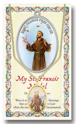 Saint Francis Epoxied Patron Saint Medal Necklace 18" Chain