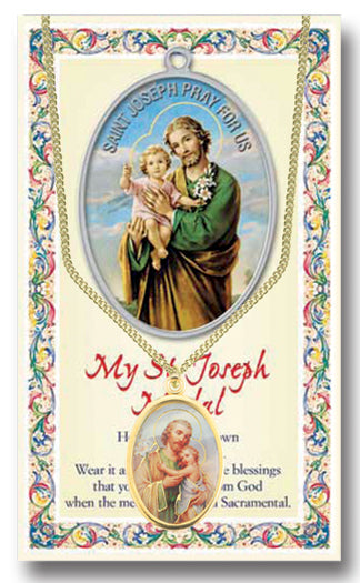 Saint Joseph Epoxied Patron Saint Medal Pendant Necklace 18" Chain