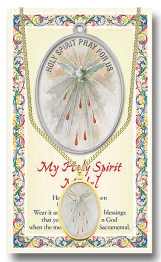 Holy Spirit Epoxied Medal Pendant Necklace with 18 Inch Chain