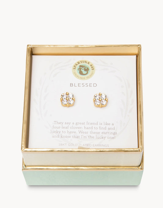 Spartina Sea La Vie Stud Earrings Blessed Crystal Clover