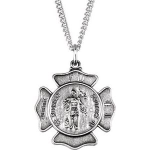 Extel Medium Sterling Silver Mens Religious Catholic St. Florian Patron Saint Medal Pendant Charm with 24" Necklace