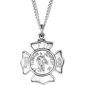Extel Medium Sterling Silver Mens Religious Catholic St. Florian Patron Saint Medal Pendant Charm with 18" Necklace