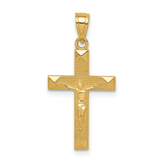 Extel Large 14k Diamond-cut Latin Crucifix Pendant Charm, Made in USA