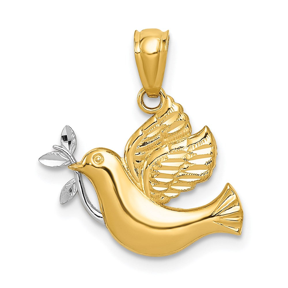 Extel Medium 14k with Rhodium Polished Dove w/Olive Branch Pendant Charm, Made in USA