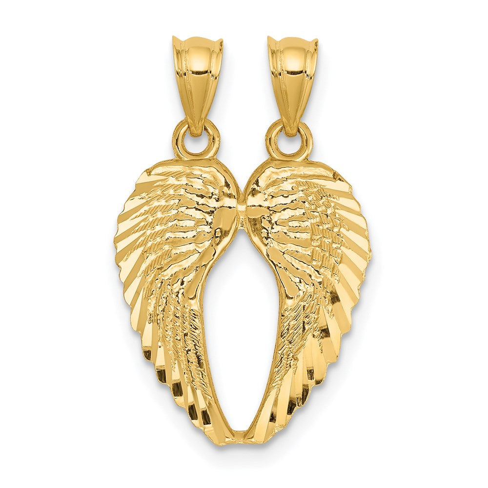 Extel Medium 14k Yellow Gold Break Apart Diamond-cut Wings Pendant Charm, Made in USA