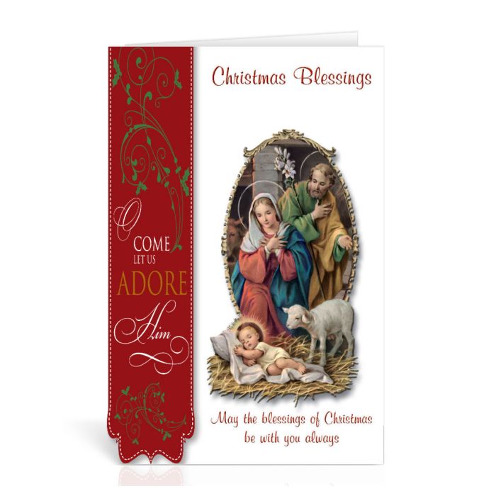 Catholic Nativity with a Lamb Christmas Greeting Cards Boxed, Pack of 10 Cards