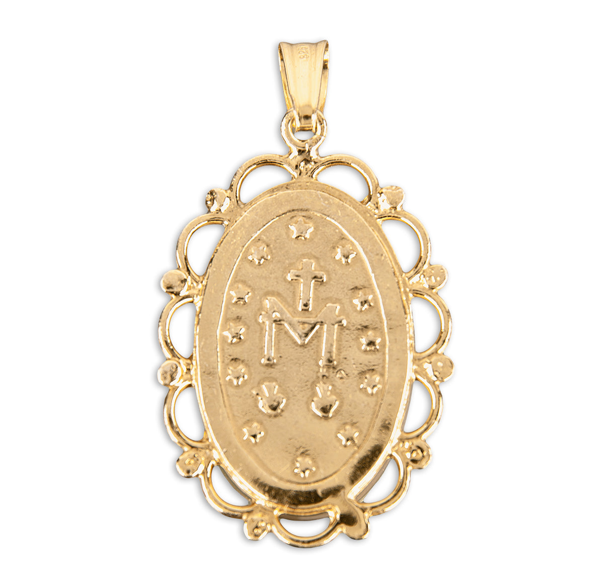 Dark Blue Gold Cameo Miraculous Medal Pendant Necklace Made in USA