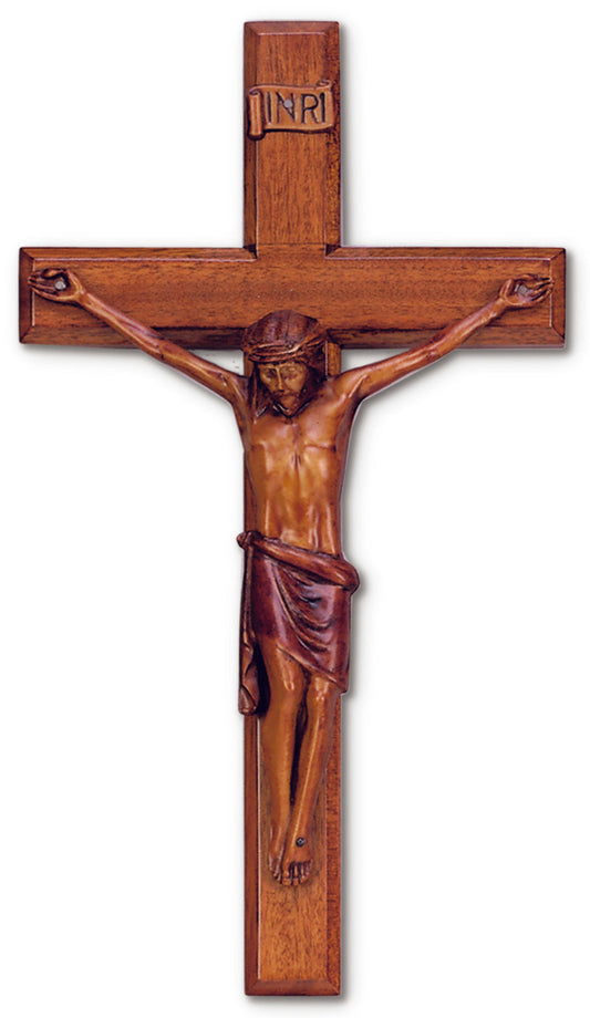 Large Solid Mahogany Wall Crucifix 16 Inch Beautiful Design