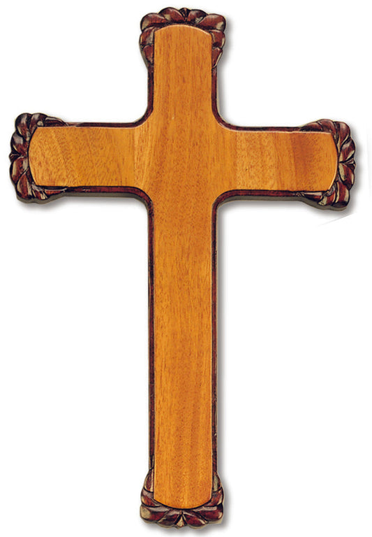 Large Solid Mahogany Plain Cross 10 Inch Carved Design