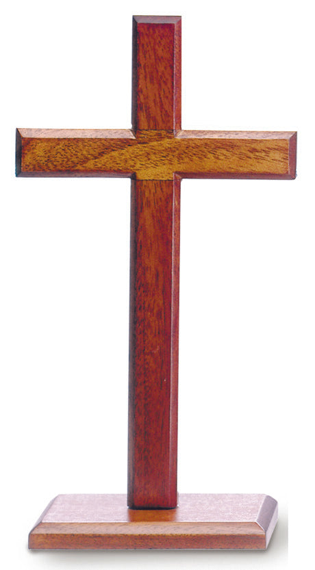 Medium Solid Mahogany Beveled Standing Cross 8 Inches