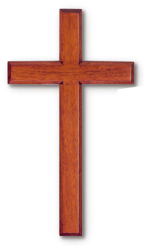 Large Plain Solid Mahogany Cross for Wall Decor 10 Inch