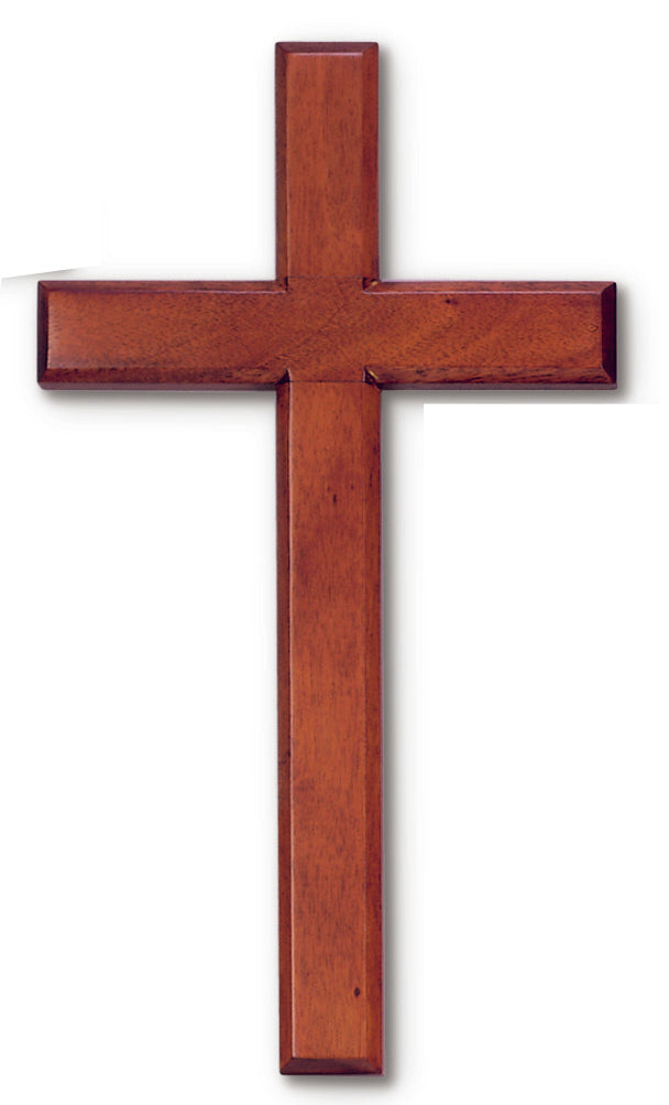 Large Plain Solid Mahogany Cross for Wall Decor 14 Inch