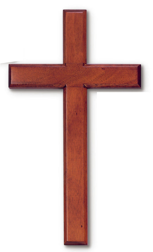 Large Plain Solid Mahogany Cross for Wall Decor 14 Inch