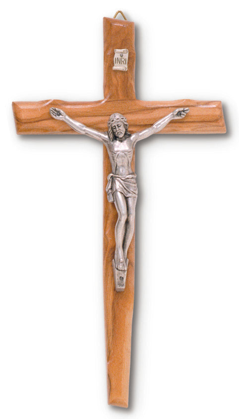 Medium Olive Wood Wall Crucifix with Silver Corpus