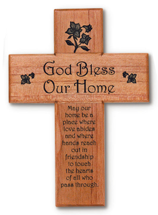 Medium Solid Mahogany God Bless Our Home Cross Decor