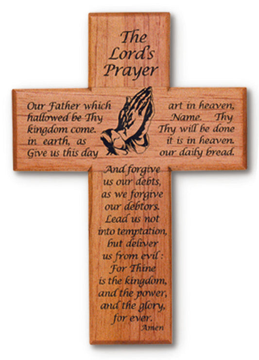 Medium Solid Mahogany Lords Prayer Cross 8 Inches Tall Decor