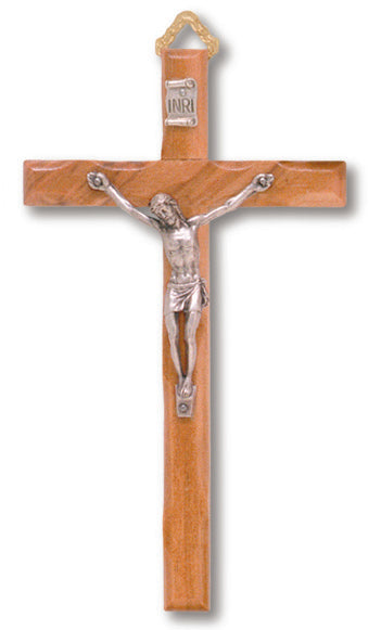 Small Olive Wood Wall Crucifix with Silver Corpus 5 Inch