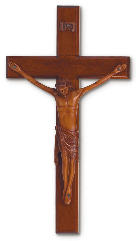 Large Solid Mahogany Wall Crucifix 12 Inch Decorative Piece